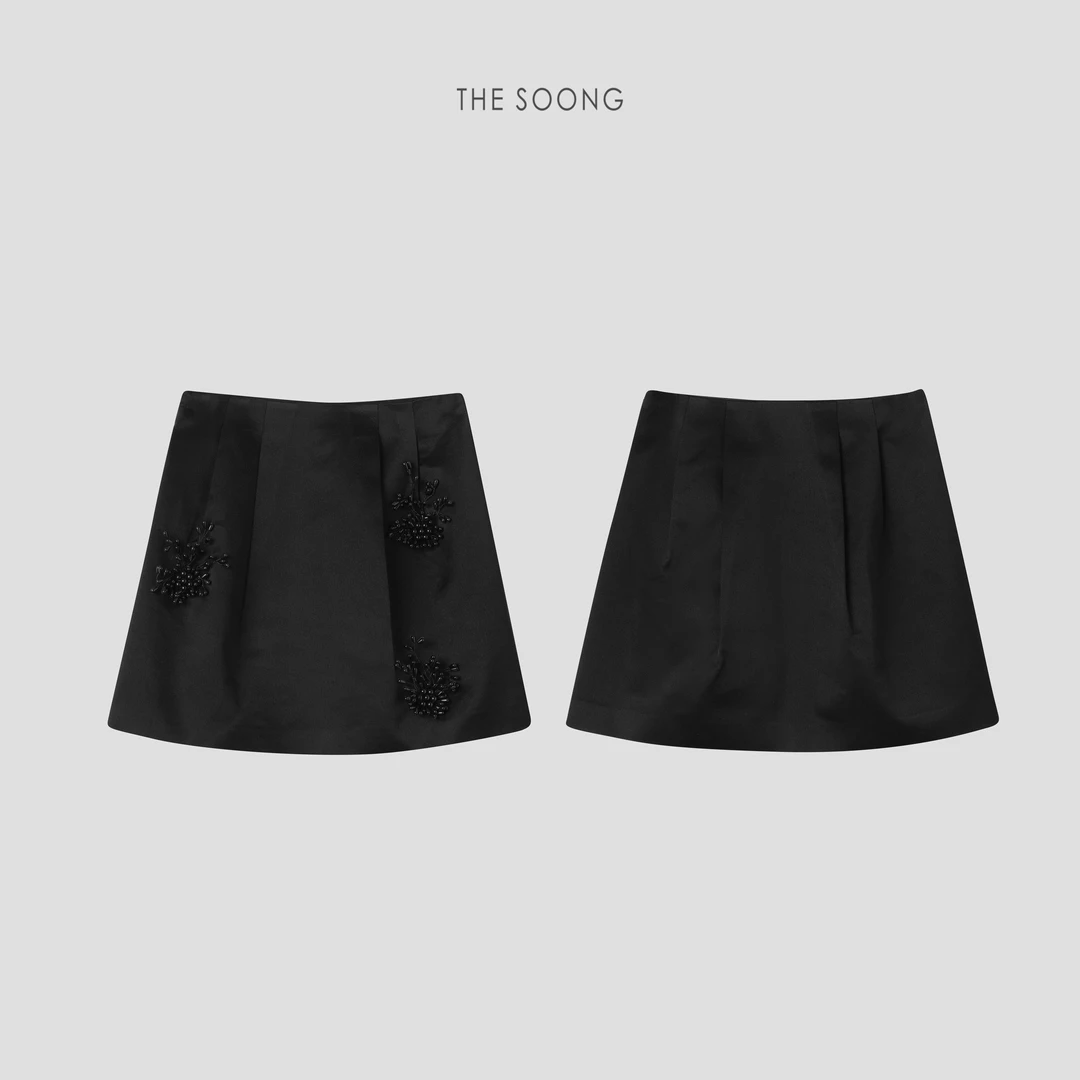 THESOONG|25s’三醋酸立体钉珠光泽感中腰半身裙HZQZ6277