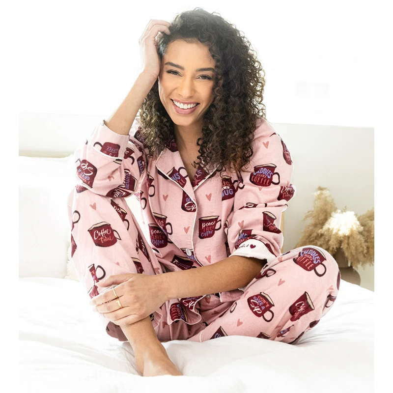 莫里伊【磨毛棉粉色咖啡杯】小众时尚设计休闲可外穿保暖睡衣家居服