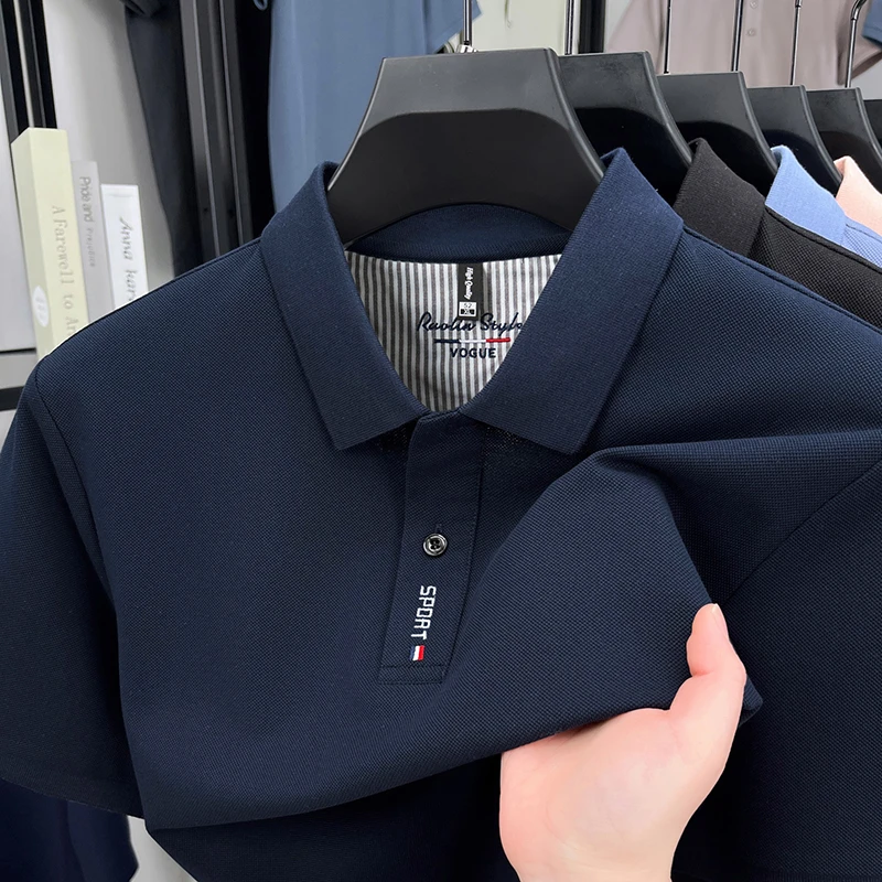 新款男士夏季纯棉刺绣翻领透气薄款短袖POLO衫男士商务休闲