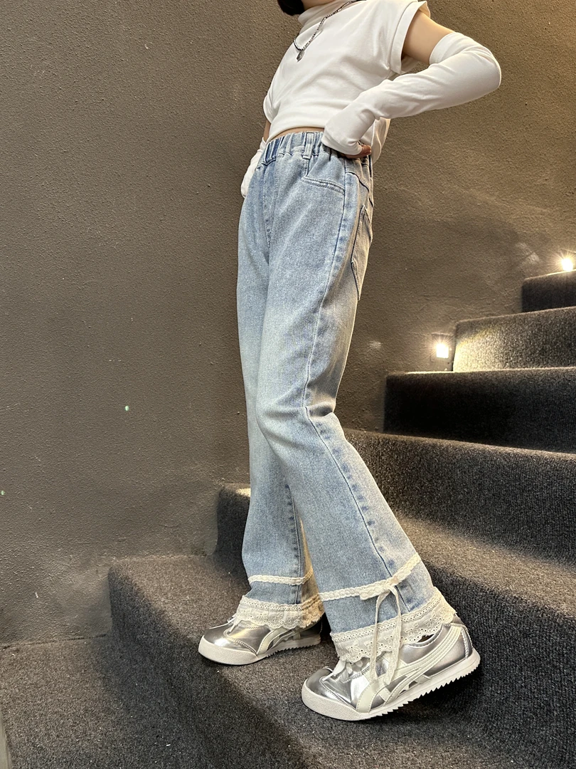 女童春季牛仔喇叭裤2025新款儿童洋气时髦修身春秋女大童微喇裤子