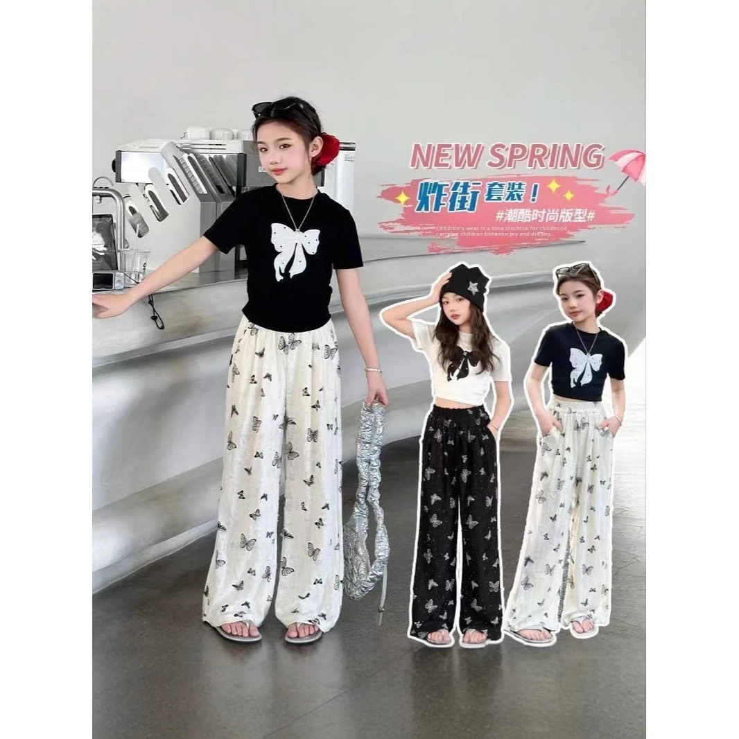童装女童夏季2025新款中大童洋气时髦韩版酷潮印花长裤套装两件套