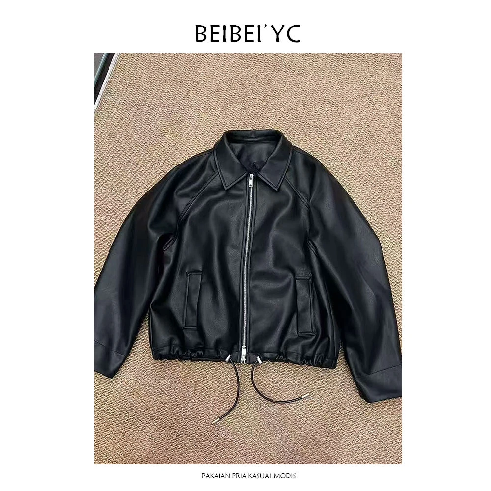 BEIBEI黑色城市暮野男定制细腻软皮夹克皮衣5855