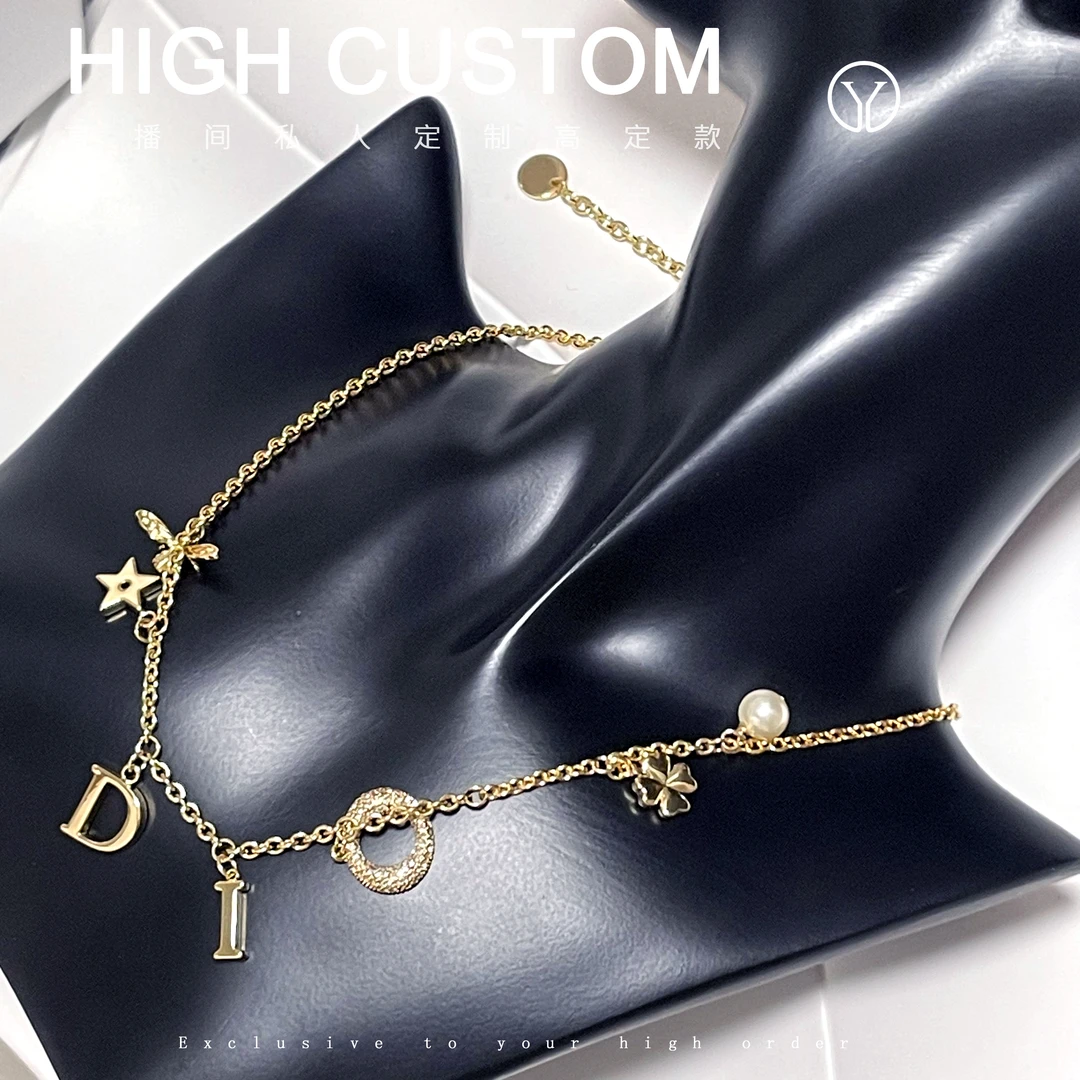 铜合金仿珍珠项链 D字母金色项链