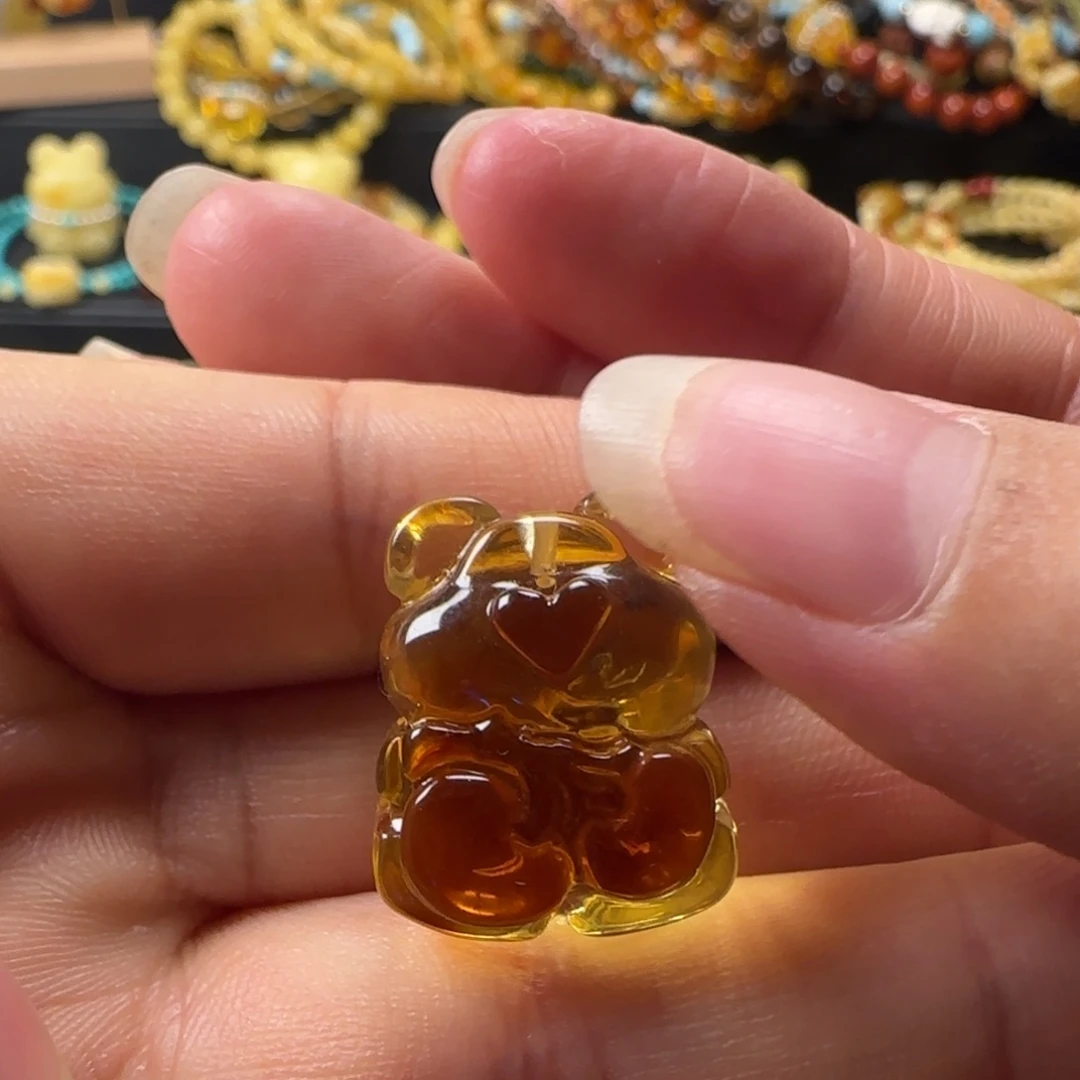 蜜蜡未镶嵌颈饰蜜蜡俏色金珀樱桃小熊福利出