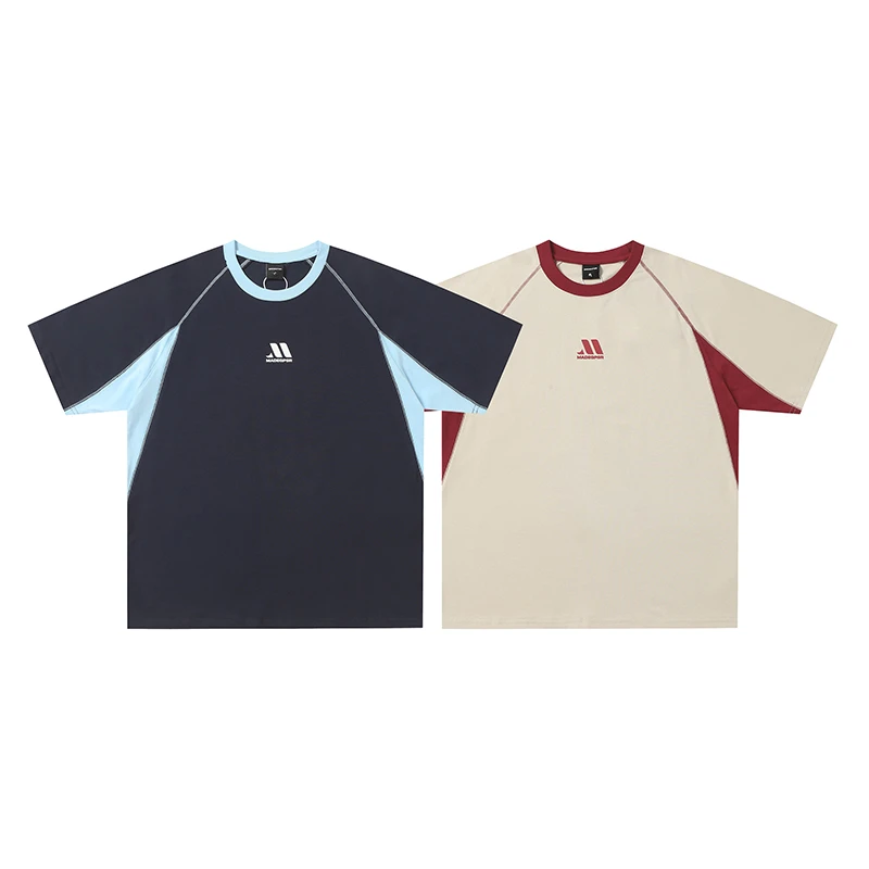 美式高街字母短袖男夏季潮牌vibe拼色宽松套头上衣情侣bf风t恤ins