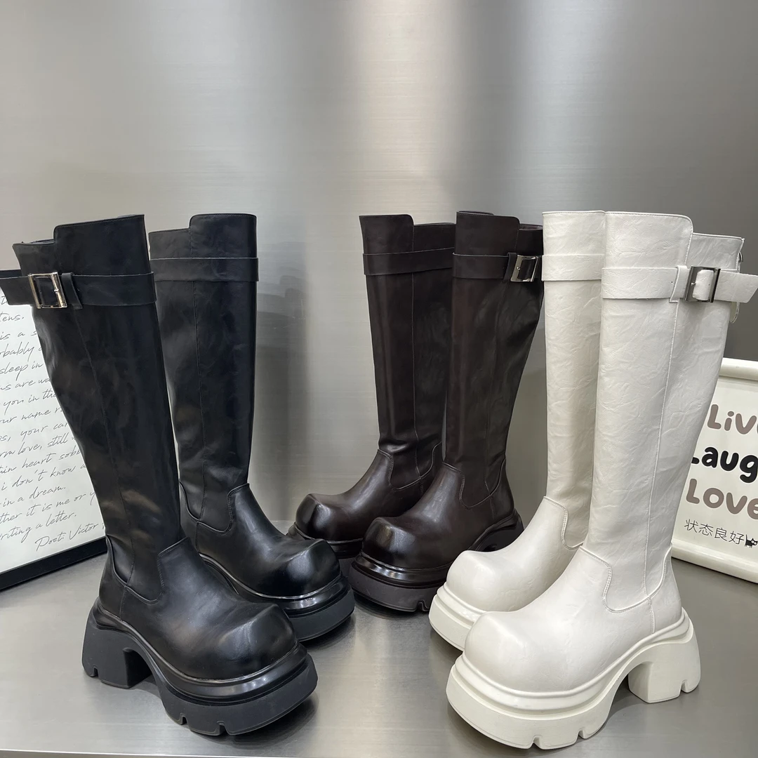 【8厘米】时装靴女靴长靴时尚粗跟马丁靴过膝女鞋高筒靴厚底