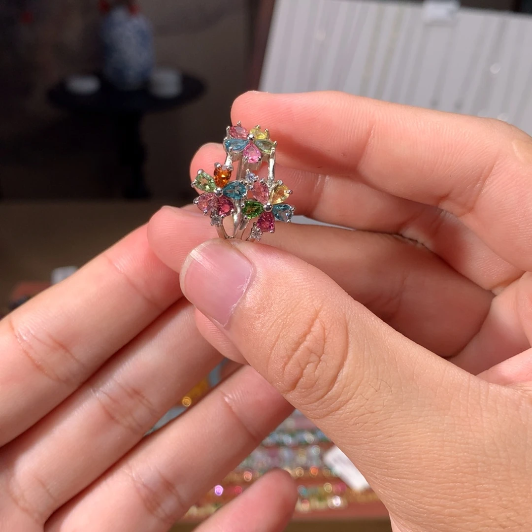 银S925镶嵌戒指碧玺