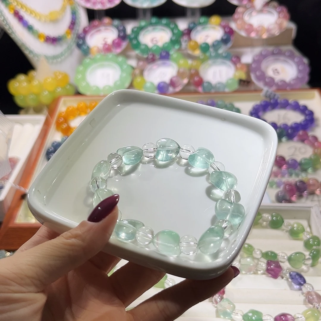 未镶嵌手链萤石冰透蓝绿爱心
