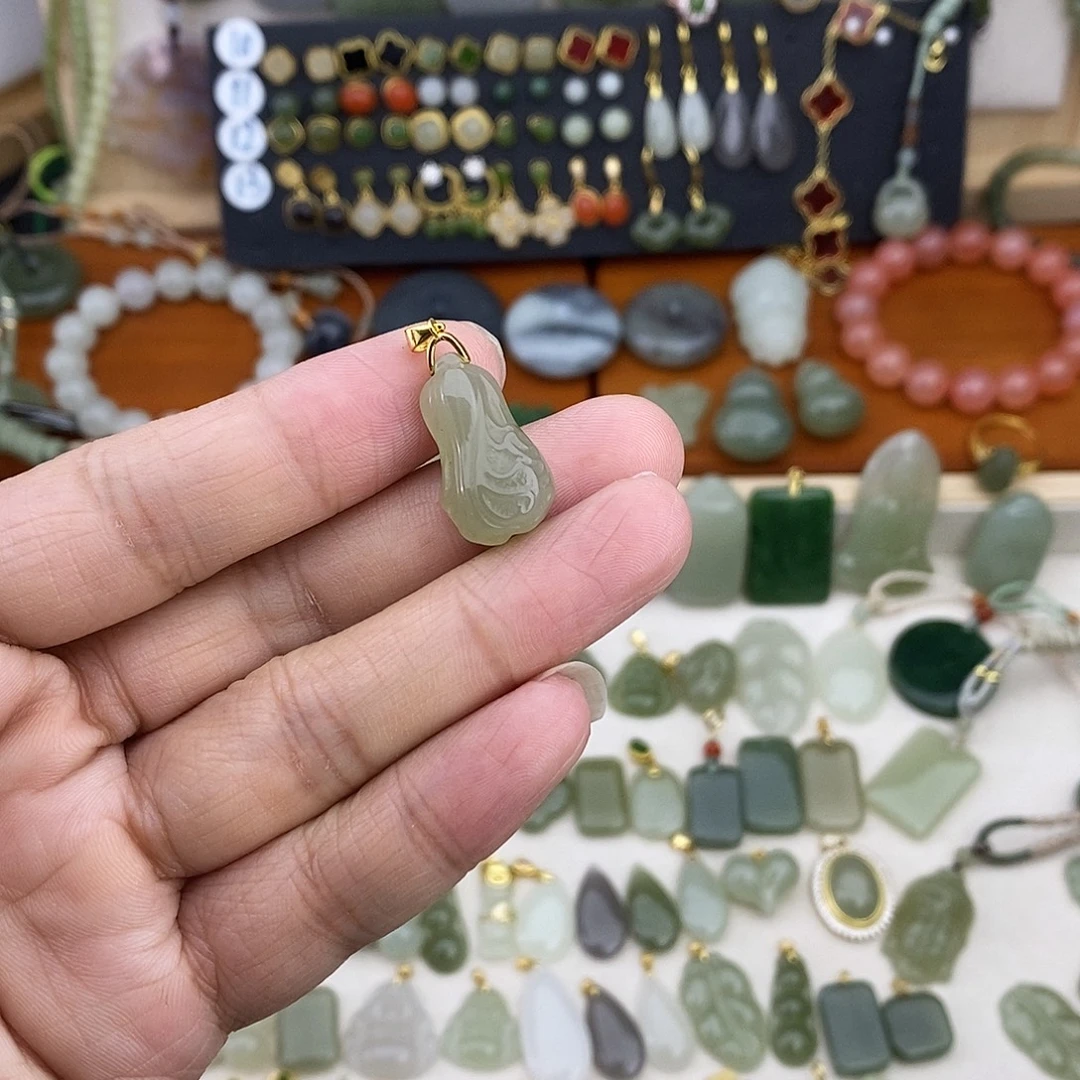 和田玉银S925镶嵌吊坠(不含链)