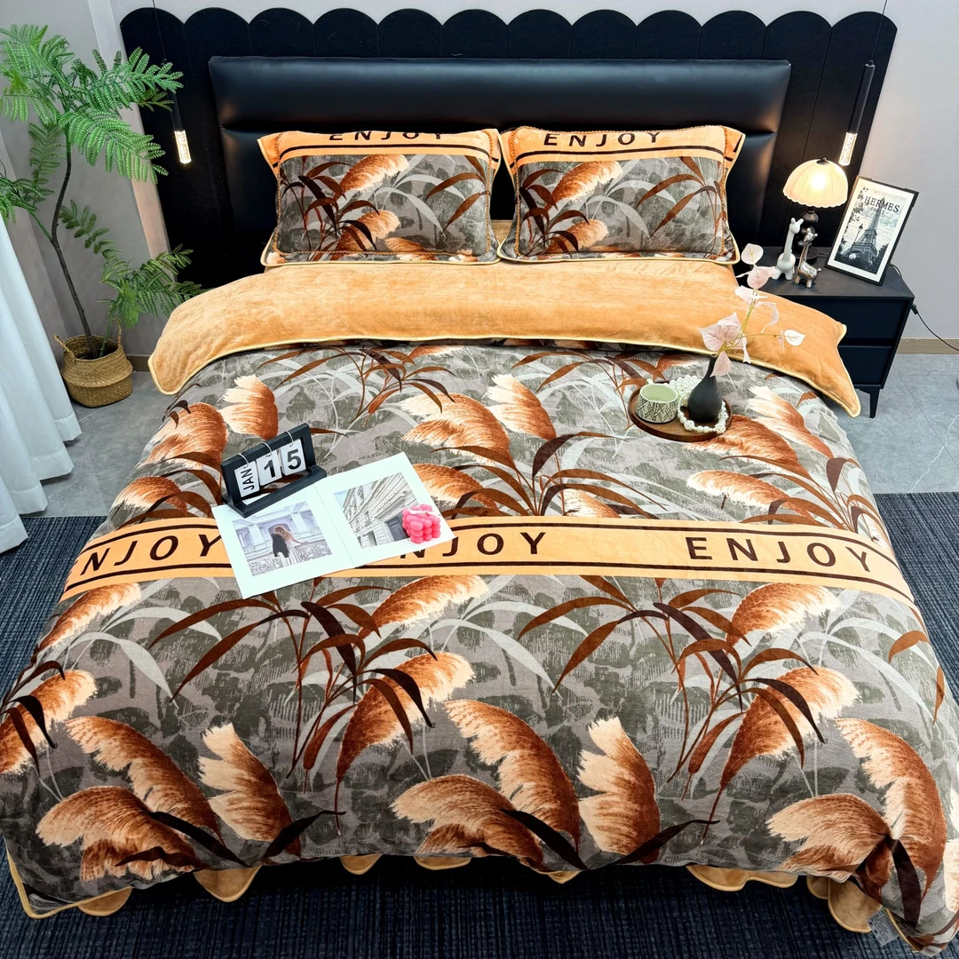 防静电秋冬床裙款高克重加厚保暖牛奶绒四件套柔软被套床上用品