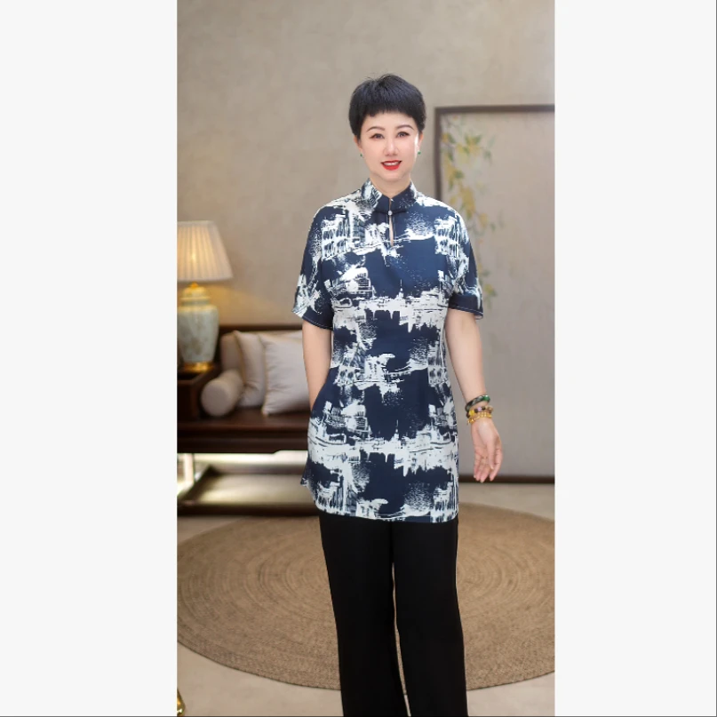 【水墨丹青】100醋酸25年夏新中式立领水滴领连袖复古旗袍上衣W20