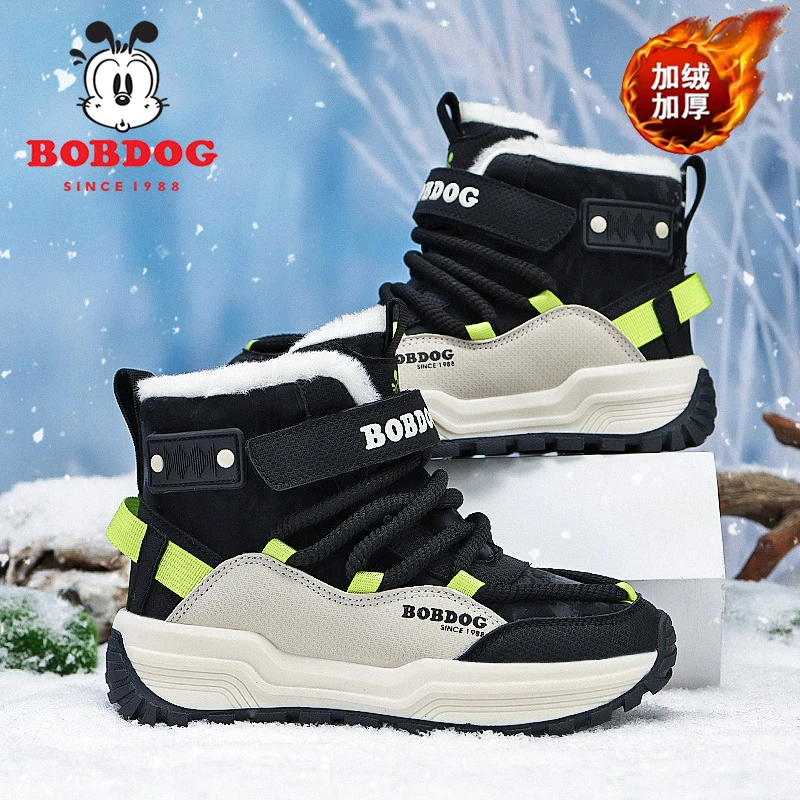巴布豆儿童雪地靴冬季加绒东北棉鞋中大童户外休闲鞋防滑高帮靴子