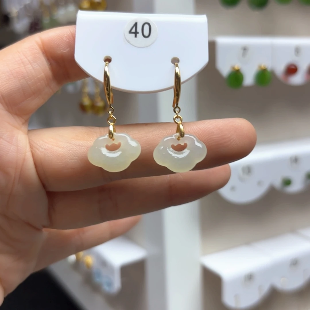 和田玉银S925镶嵌耳饰