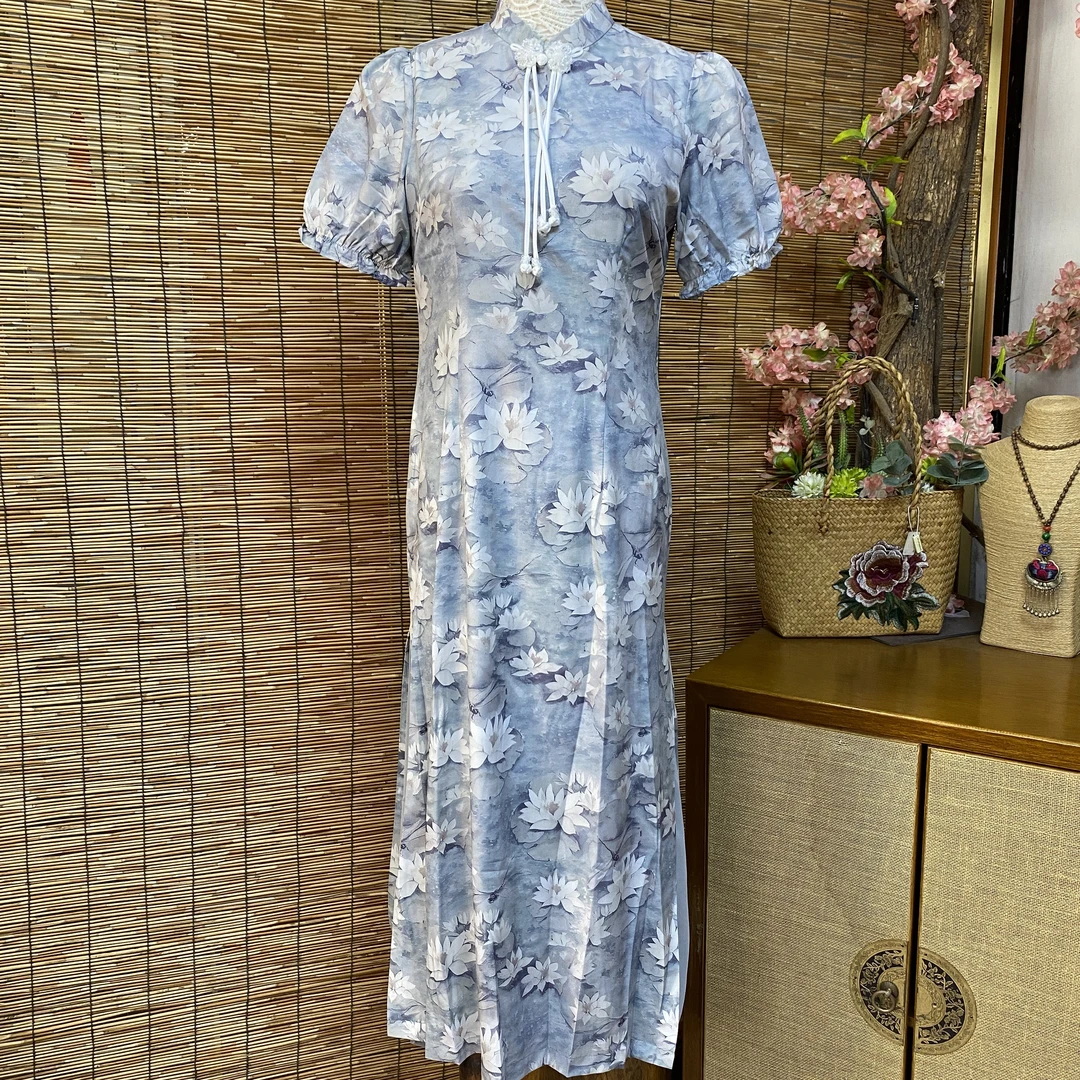 G9939-11夏季新款旗袍收腰女长裙显瘦气质长款连印花衣裙印花