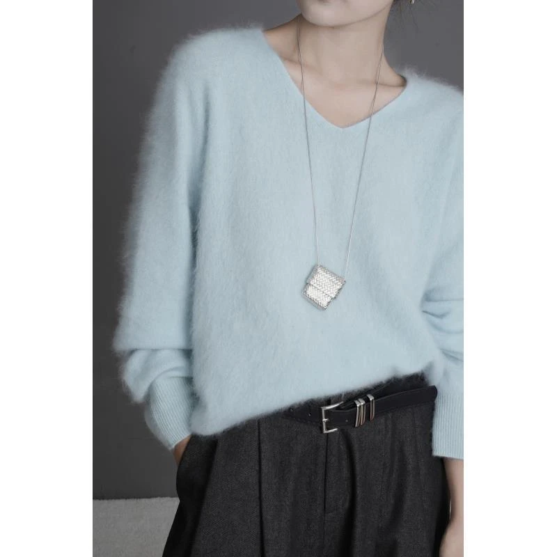 V领无缝一体羊绒羊毛衫9092