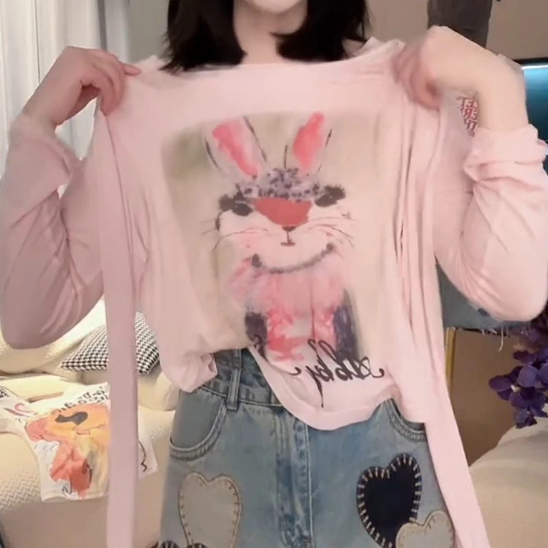 【兔子防晒】2025春夏时髦新款卡通复古兔子上衣百搭LK2502163