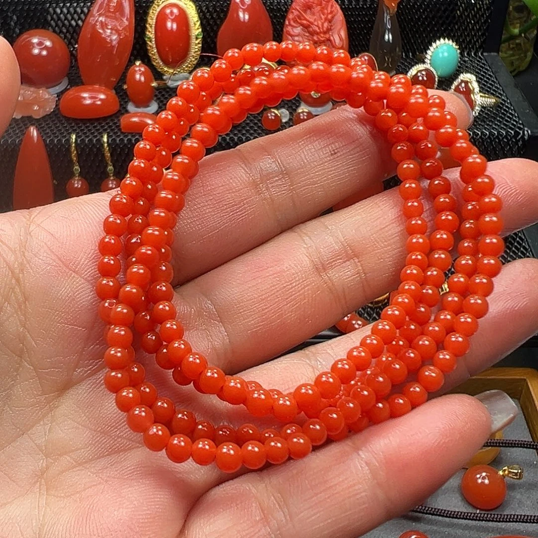 南红玛瑙未镶嵌多圈手串3.8