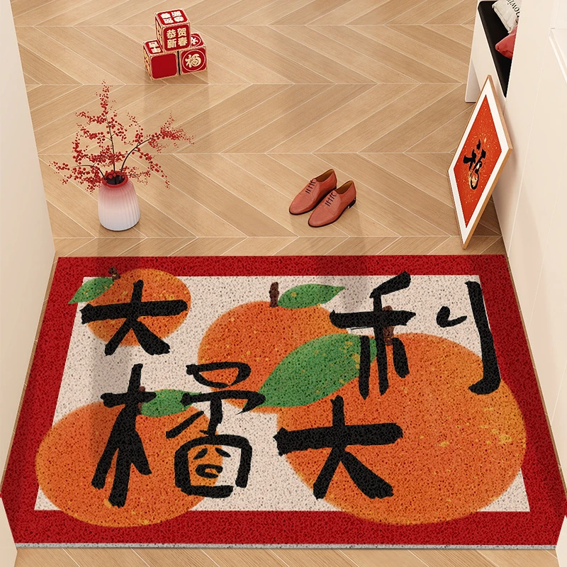 新年丝圈红色喜庆玄关地垫入户门进门浴室耐脏防滑免洗可裁剪吸水