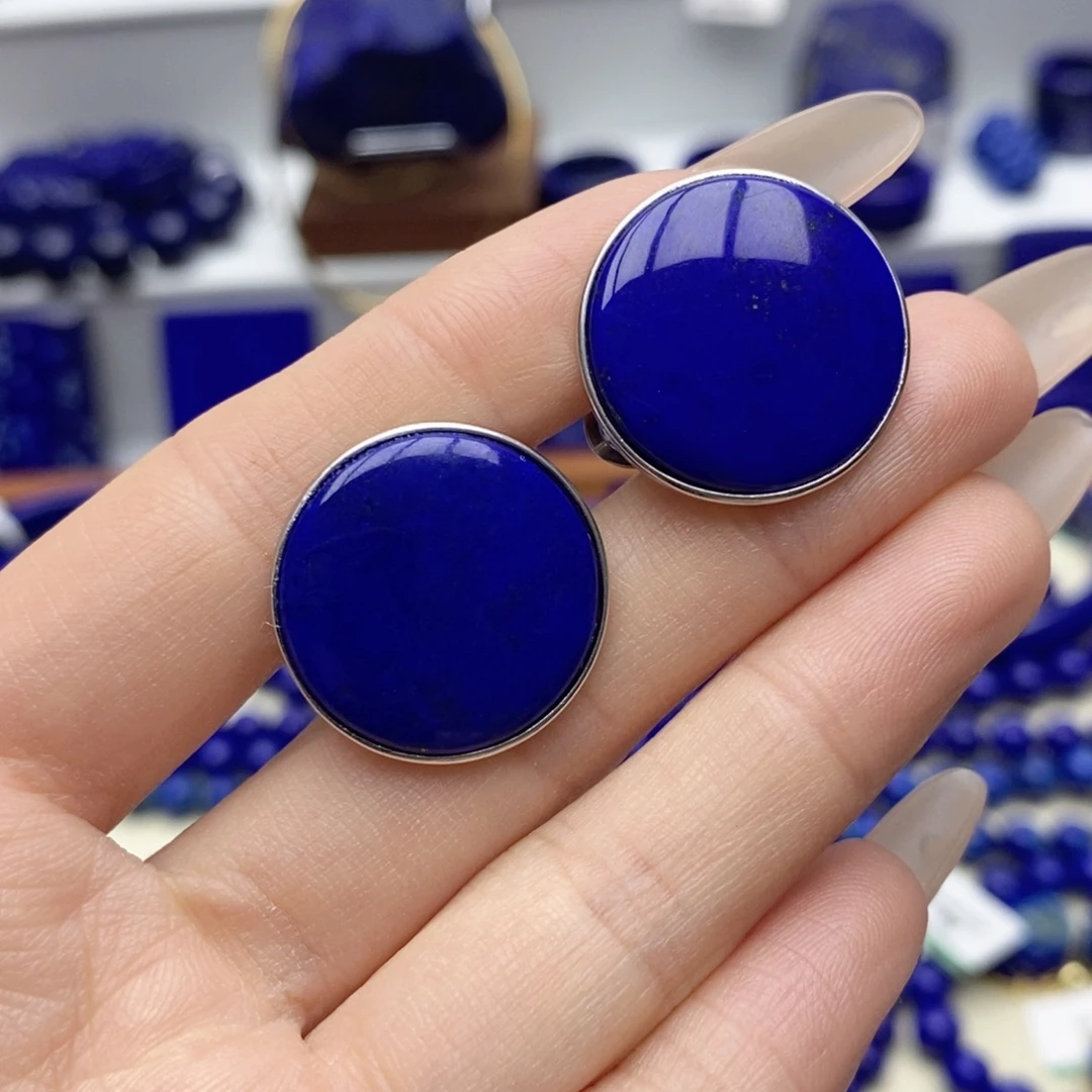 青金石银S925镶嵌耳饰