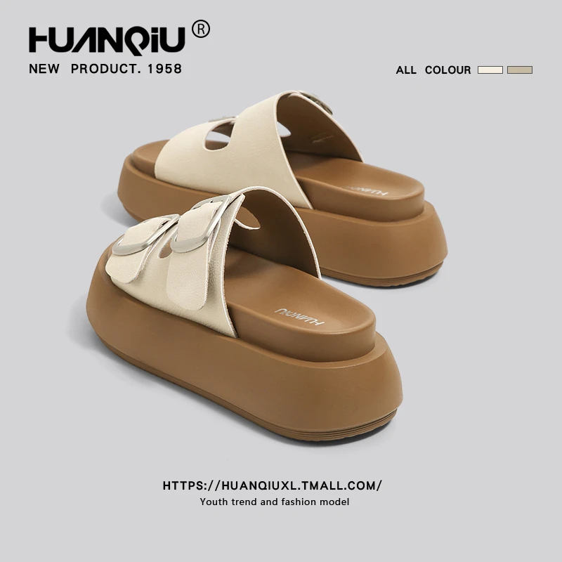 HUANQIU/环球勃肯凉拖鞋女夏季外穿2025新款厚底休闲软底博肯一字