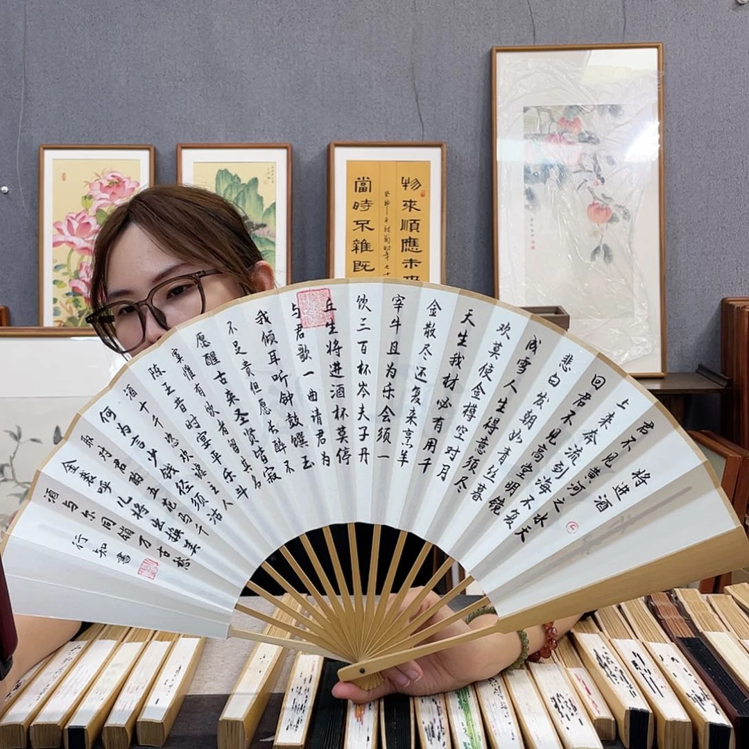 国画10寸玉竹-纯手绘-文玩扇骨（默认粘好）徐行之