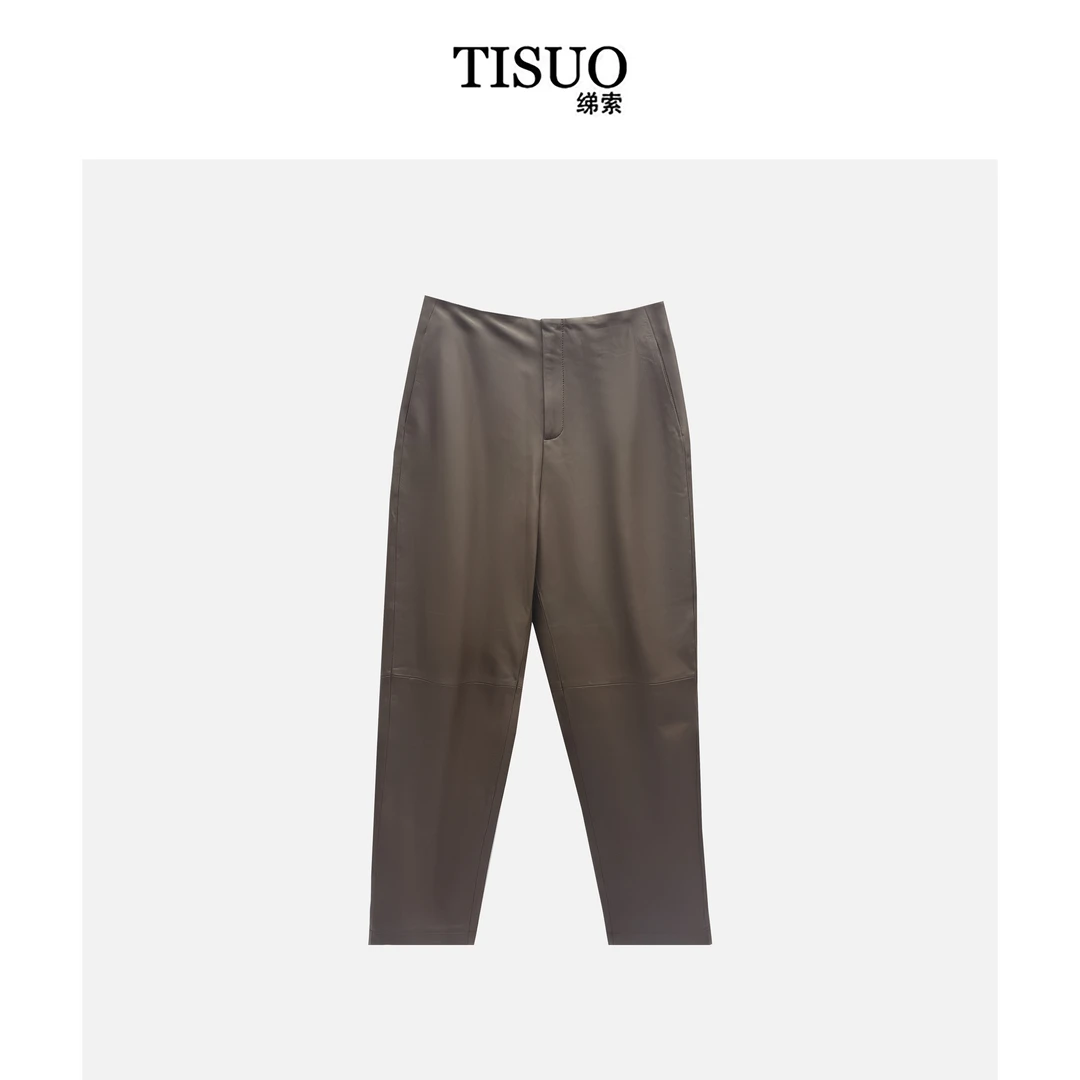 TISUO/绨索 设计师款摩登复古质感羊皮九分裤皮裤 TS309356