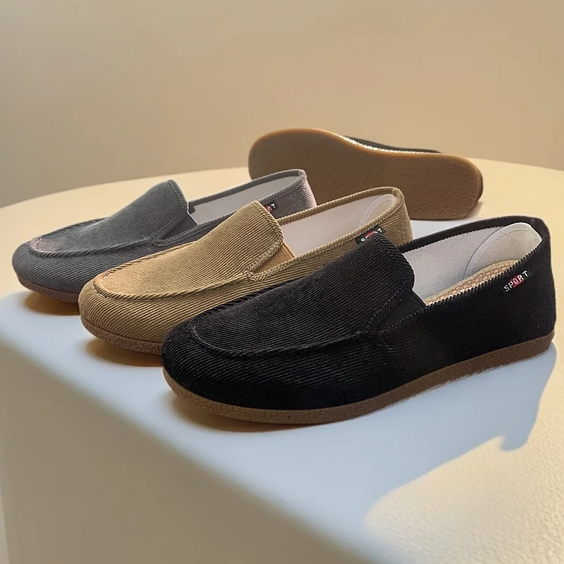 老北京牛筋底条绒布鞋豆豆鞋休闲一脚蹬布鞋