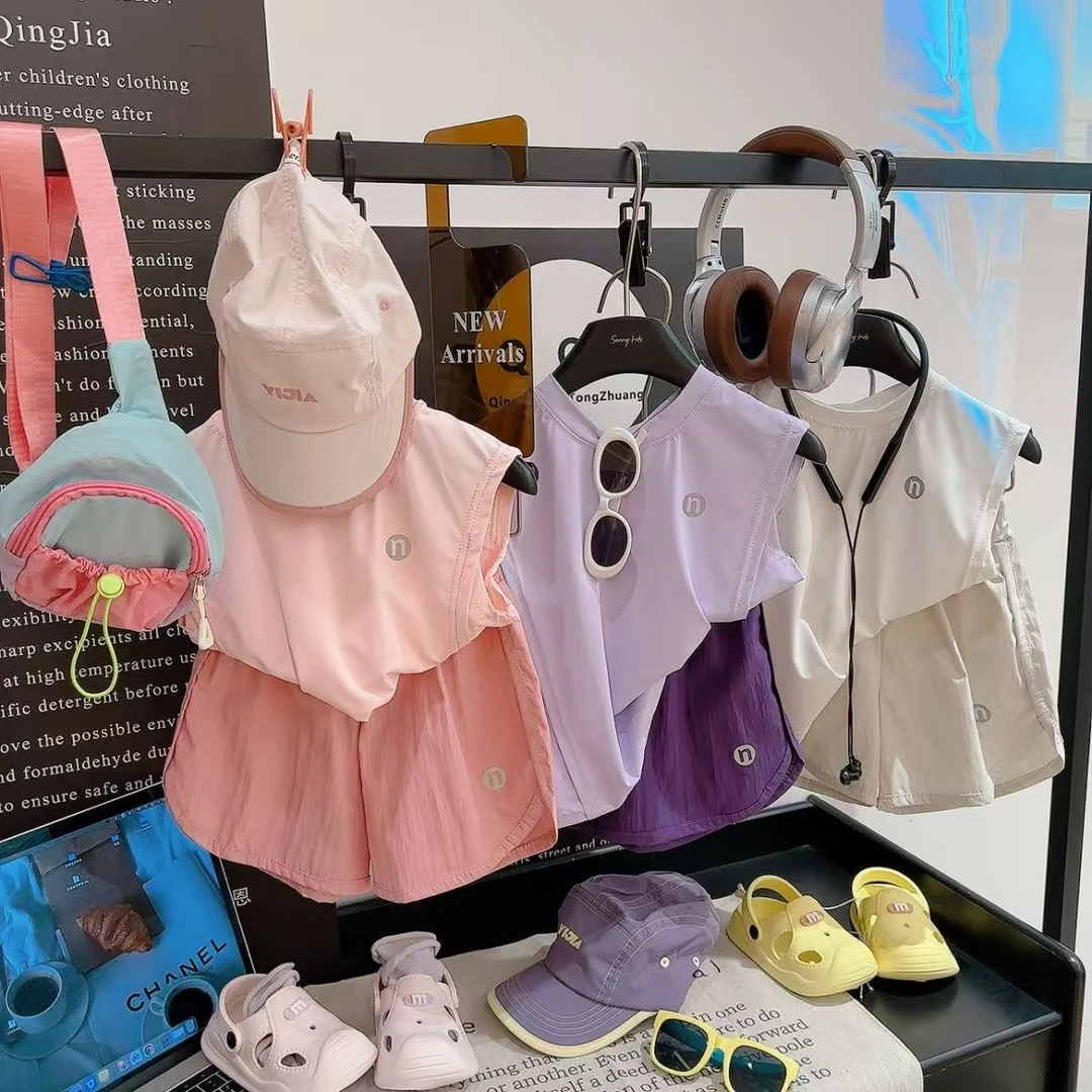 夏季儿童防晒速干背心运动套装男女童洋气薄款凉感无袖短裤两件套