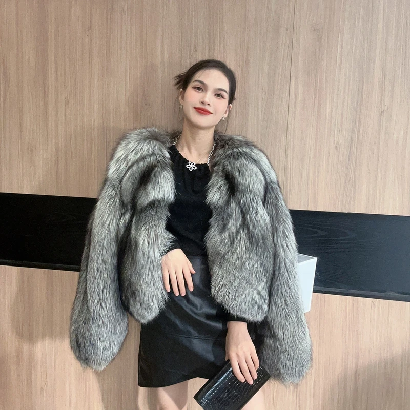 2025新款稀有银狐本色狐狸毛整皮外套皮草女短款大牌时尚