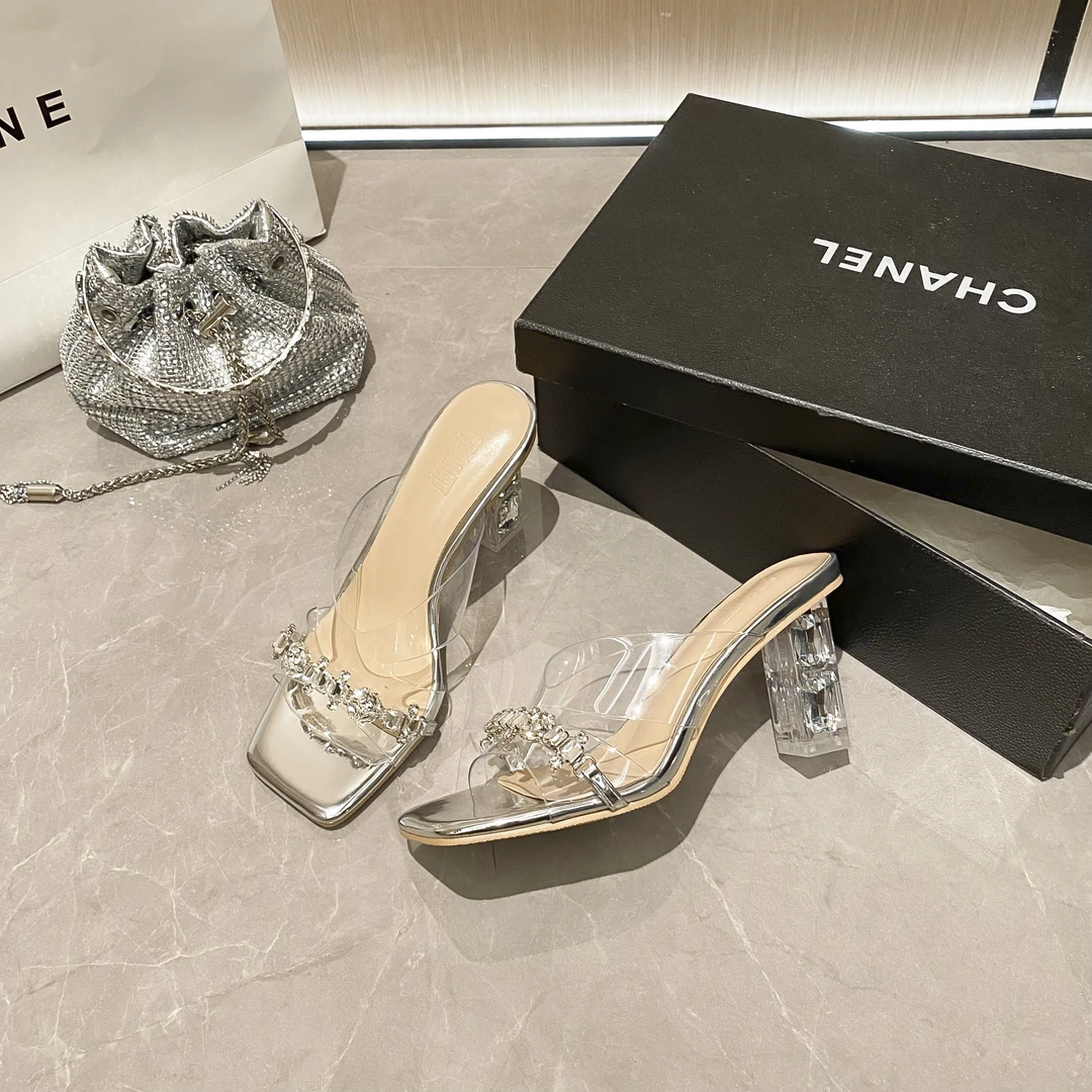 (跟超稳..)新款高跟鞋女2025粗跟仙女风凉鞋时尚外穿凉拖水钻夏季