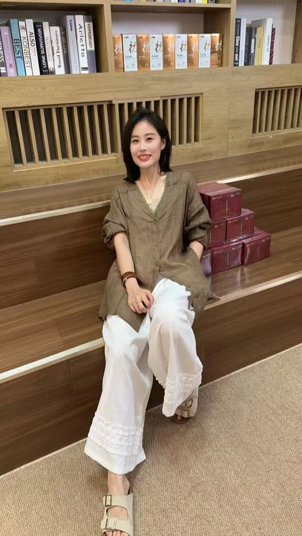 Miss Huo 夏季苎麻衬衣 A 咖色 9763