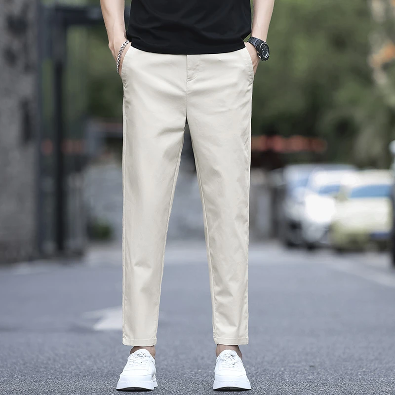 怀勤桑顿浅色九分休闲裤男士夏季薄款直筒宽松商务纯棉9分小西裤
