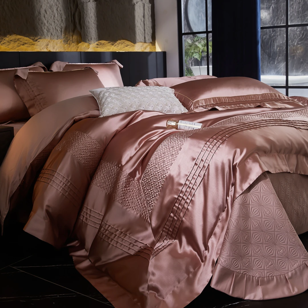 慧媄居-【凯瑟琳】富婆款！重磅真丝裸睡超重工埃及棉床盖四件套