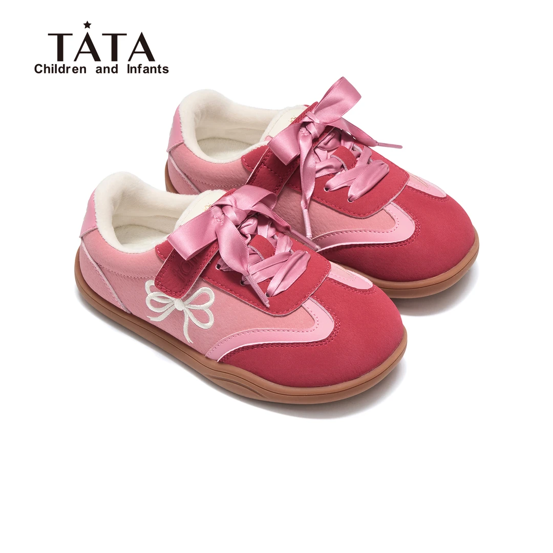 TATA/他她女童百搭鞋子秋冬公主韩系防滑软底运动板鞋加绒复古