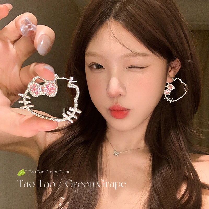 铜合金耳饰 梅姐饰品55 可爱少女猫头耳环女方圆脸耳钉独特KT猫