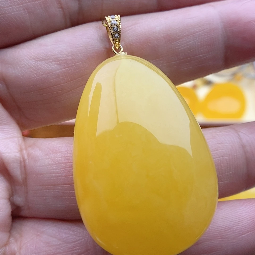 琥珀颈饰银S925镀金镶嵌