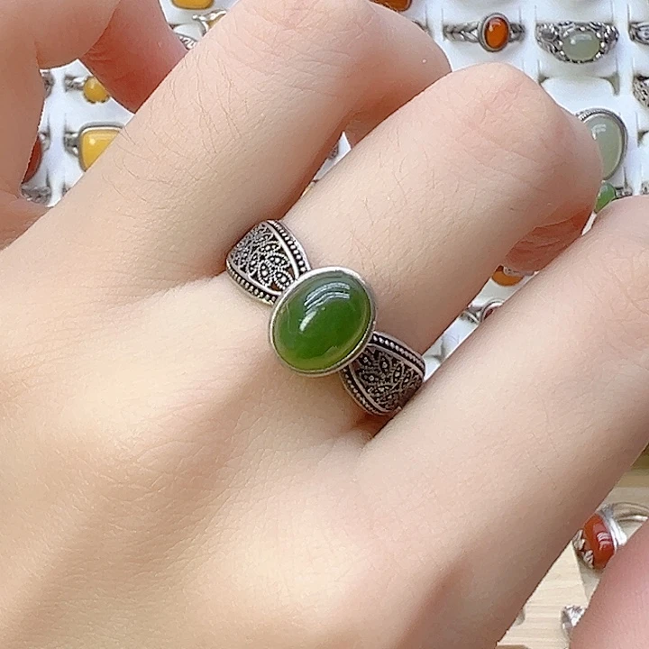 和田玉（碧玉）戒指银S925镶嵌