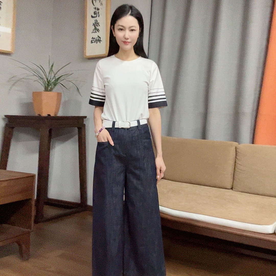 浒城古娘国风中式高腰直筒时尚休闲百搭显瘦长裤女牛仔裤WG032806