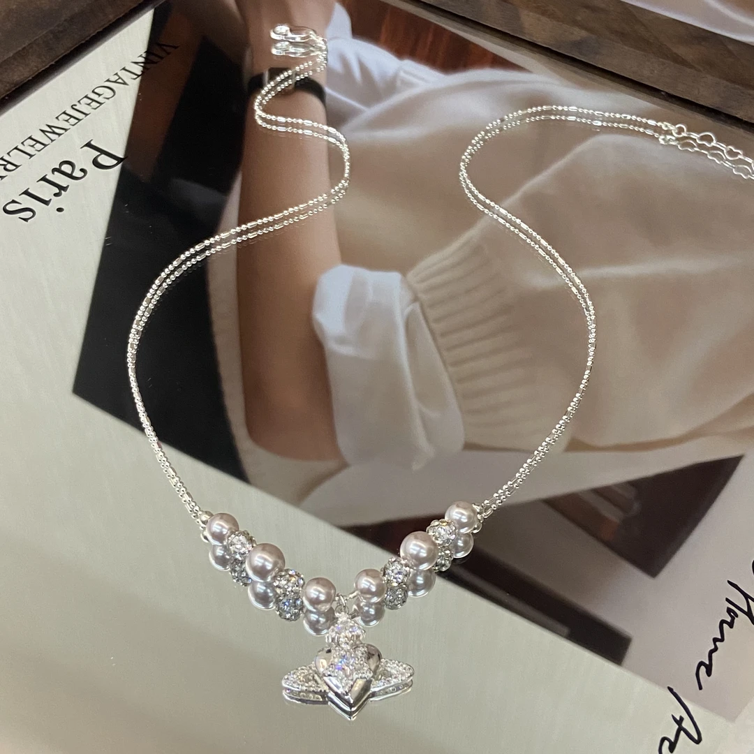 镀K金 曼塔玫瑰色系 爱心精致礼服项链X7301