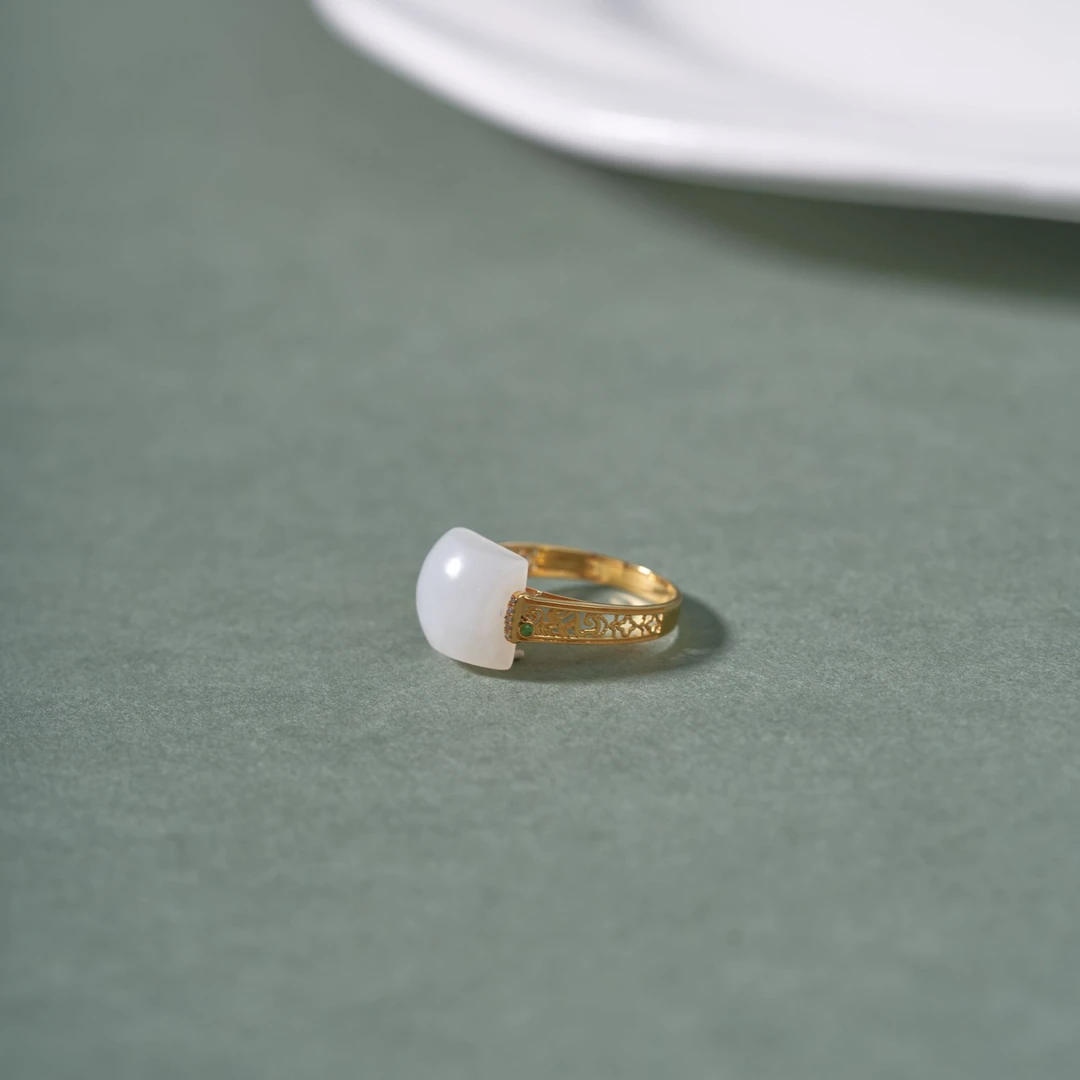 【珠宝展限定】18k金和田白玉戒指戒圈玉器多样性发一CAN3550037