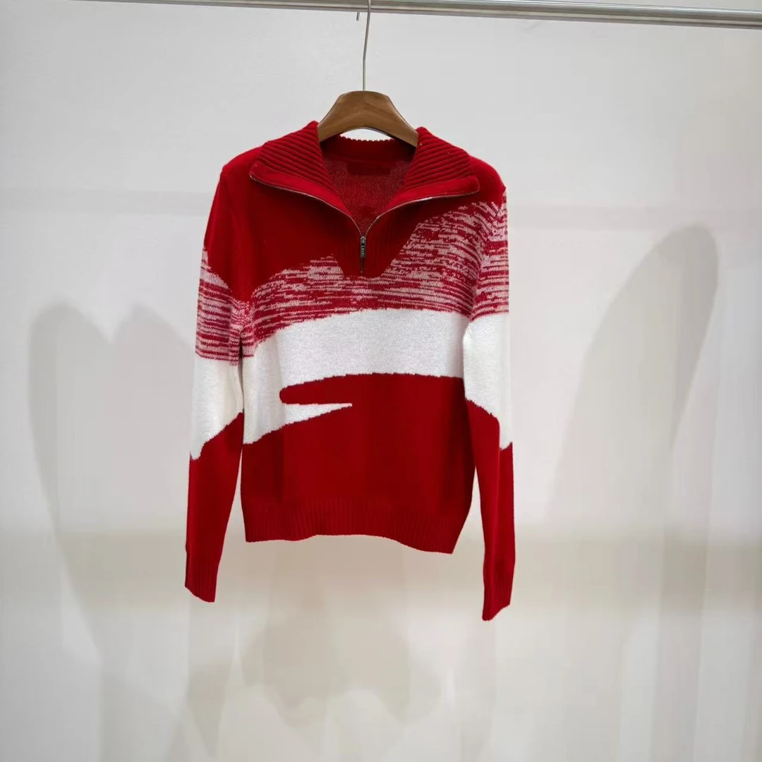 秋冬撞色休闲毛针织衫女装长袖上衣针织衫厚款b648