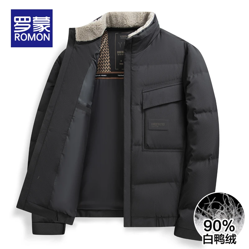 罗蒙男士冬季时尚立领羽绒服男款新款休闲防寒加厚保暖短款外套男