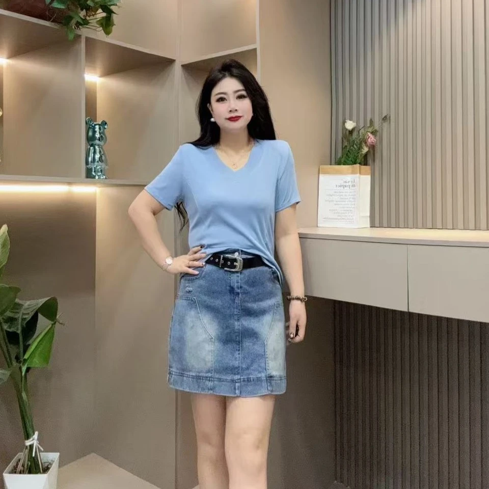 春季半袖-娇 800 时尚洋气休闲简约潮流显瘦百搭胖MM大码女装新款
