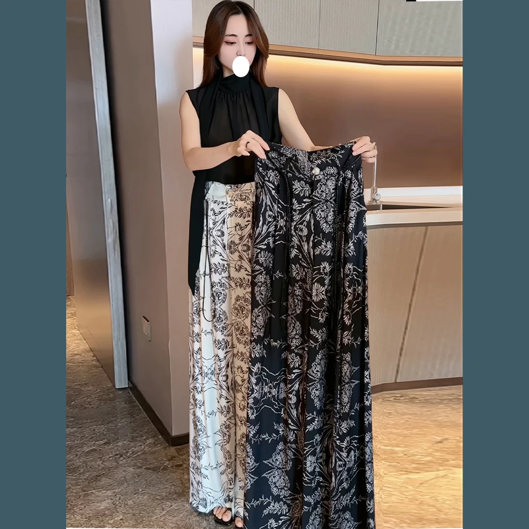 高级感气质提花设计高腰直筒垂坠感拖地休闲阔腿裤2025夏季女