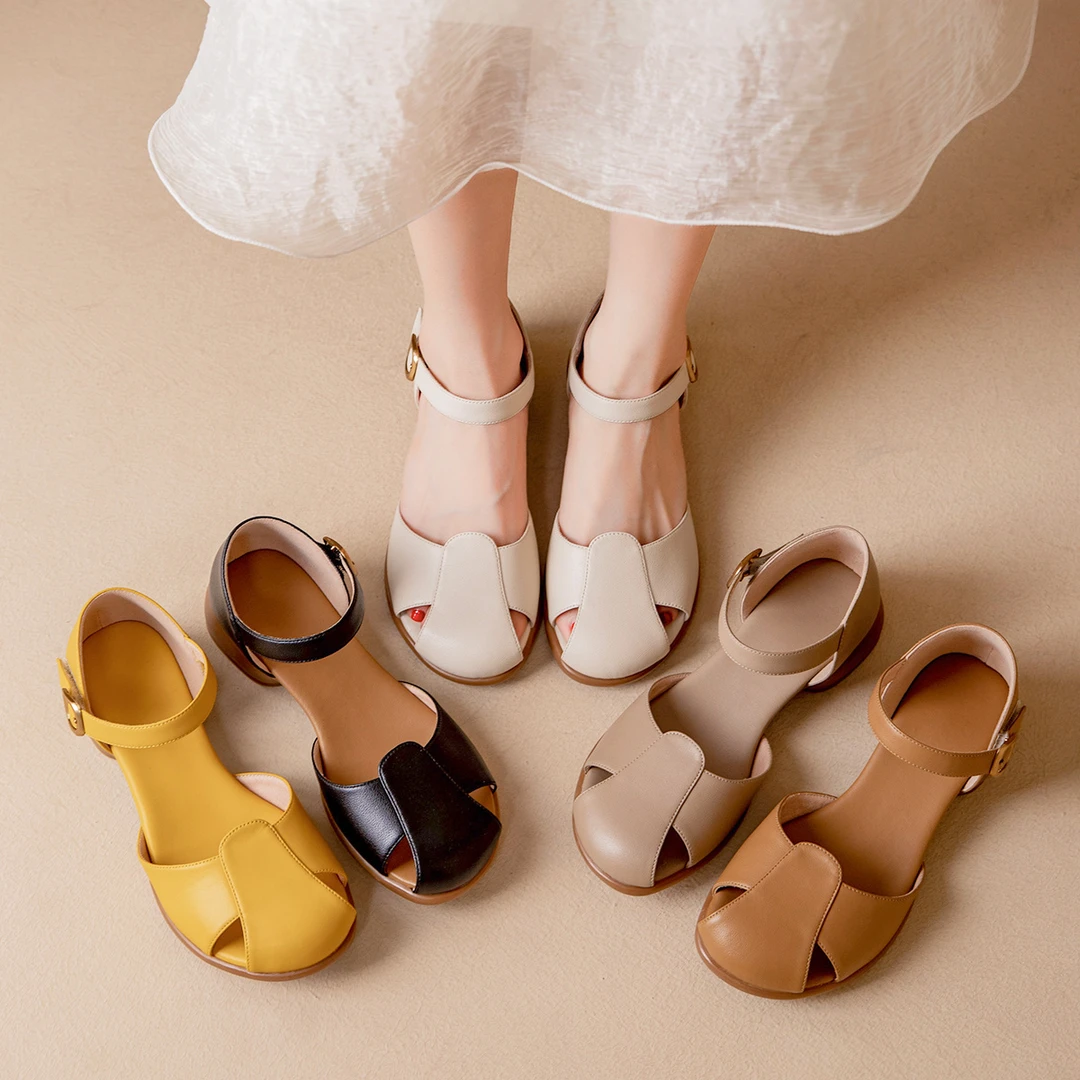 真皮软底凉鞋时尚中跟露趾凉拖鞋夏季2025新款爆款中老年妈妈女鞋