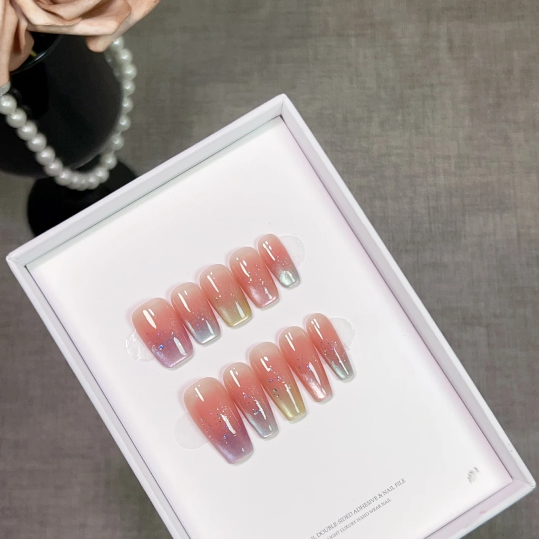 元气彩虹 纯手工美甲马卡龙显白彩色猫眼纯欲显白春季穿戴甲