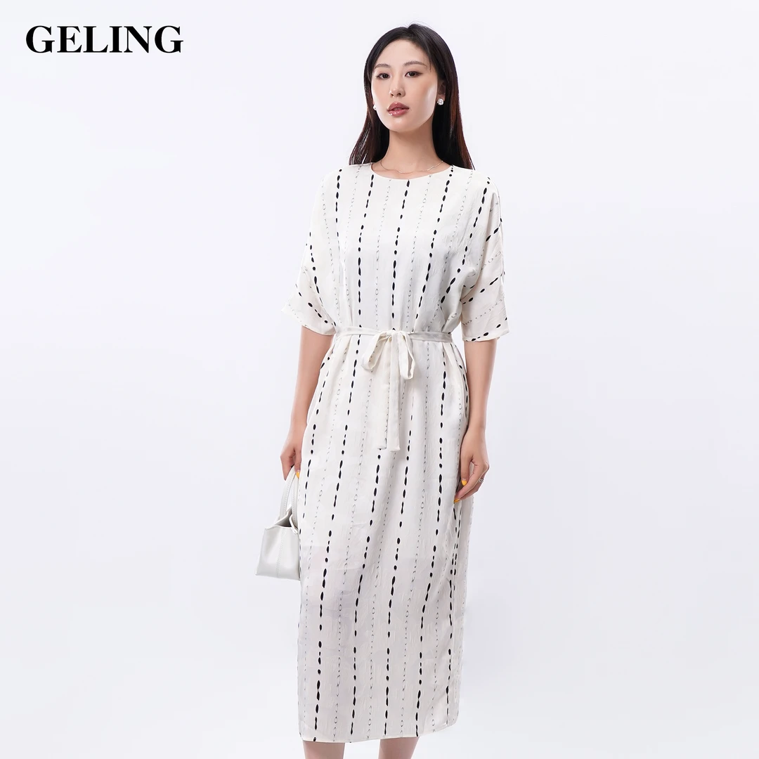 GELING/歌&玲气质中袖直身连衣裙收腰印花优雅波点G504W400L