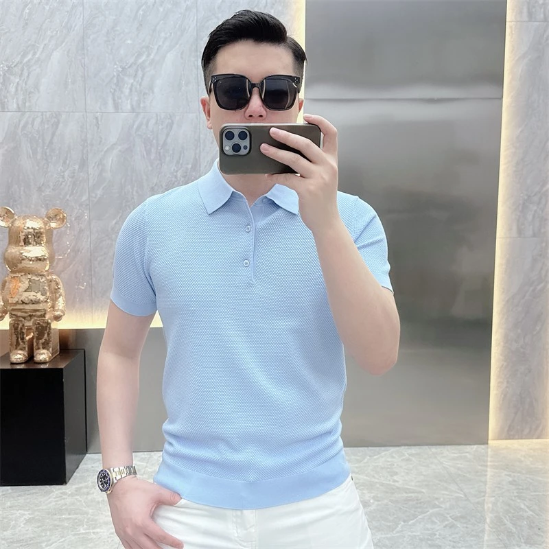 男士polo衫2025夏季潮牌时尚修身帅气纯色伊力特翻领冰丝短袖T恤