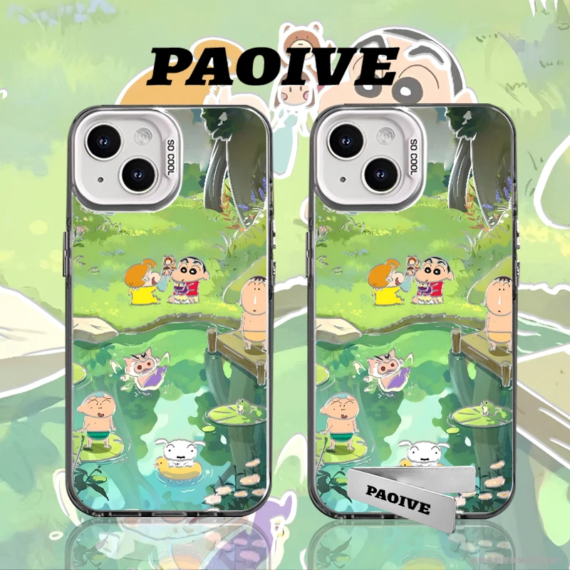 适用苹果华为vivo一加iPhone14小米三星蜡笔小新防摔彩银手机壳