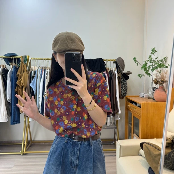 夏季宽松显瘦百搭短款花花T恤